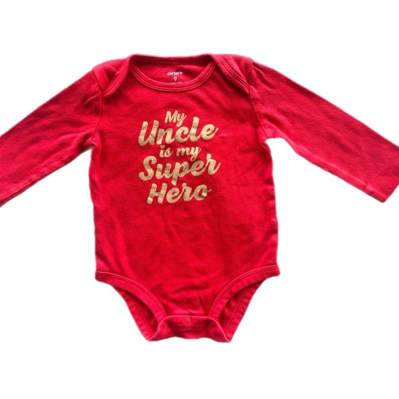 Carter’s Girls Red  Long Sleeve Uncle Bodysuit Onesie 9 Months - Picture 1 of 4